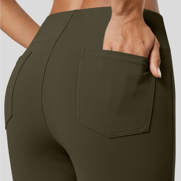 Halara Flex High Wasted Back Side Pocket Slightly Flare Work Pants Forest Green - Picture 4 of 6